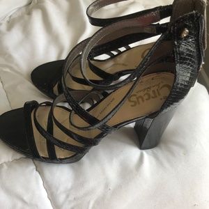 Black strappy, chunky heels